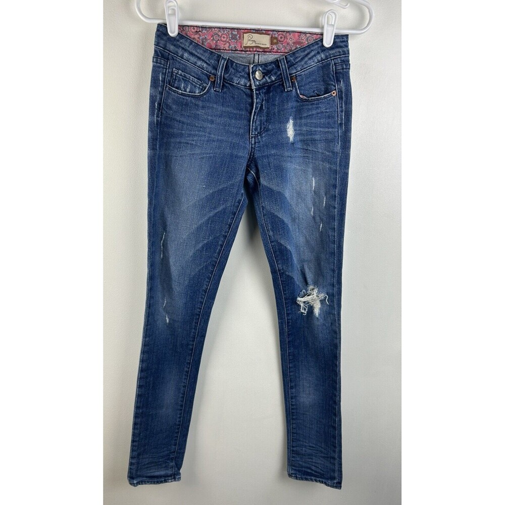 Paige Skyline Jeans Women’s 25 Blue Skinny Stretch Denim Medium Wash Distressed